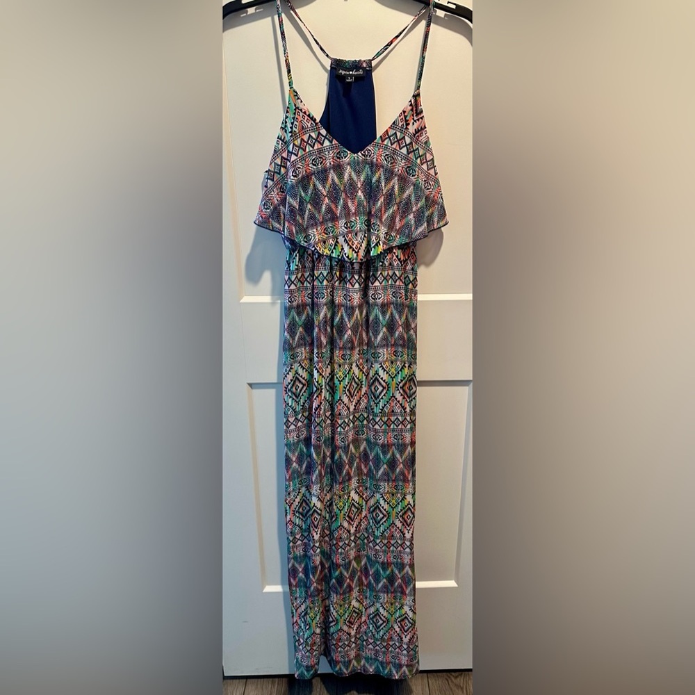 Women's Sequin Hearts Multicolor Boho Style Summer Maxi Dress Size‎ Small